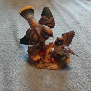 Decorative Bird Figurine with Autumn Leaves
